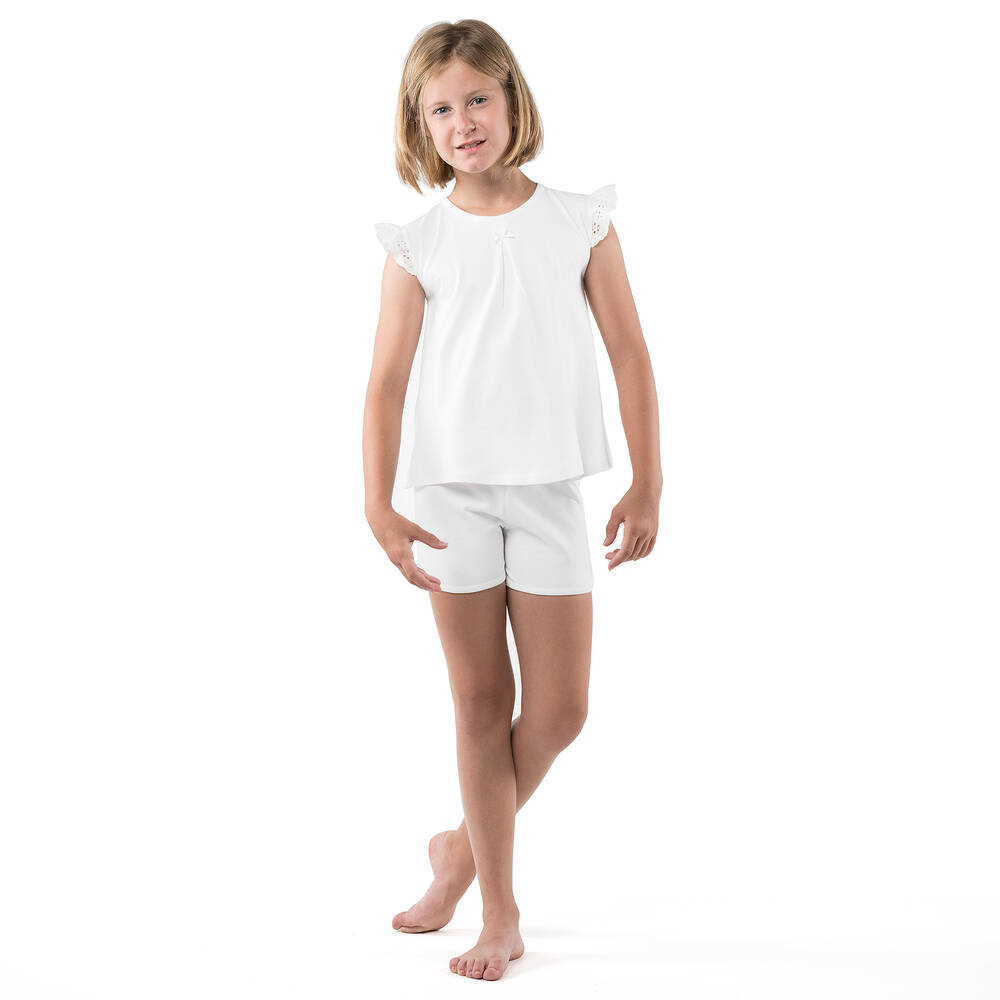 Diacar - Girls White Cotton Short Pyjamas | Childrensalon