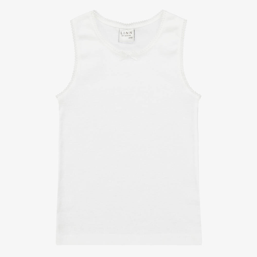 Diacar - Girls White Cotton Vest | Childrensalon