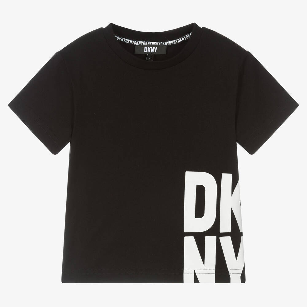 DKNY - Black Cotton Jersey T-Shirt | Childrensalon