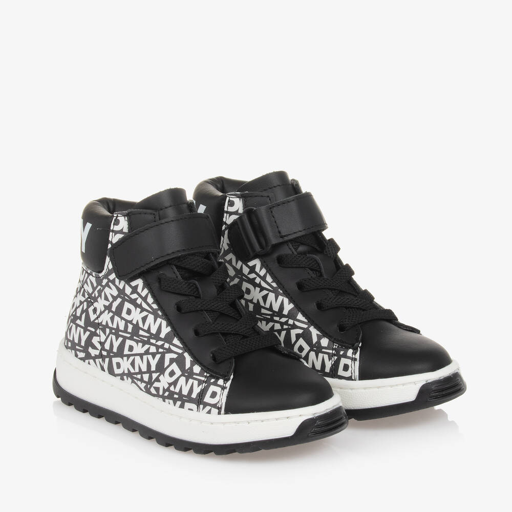 DKNY - Black Leather High-Top Trainers | Childrensalon