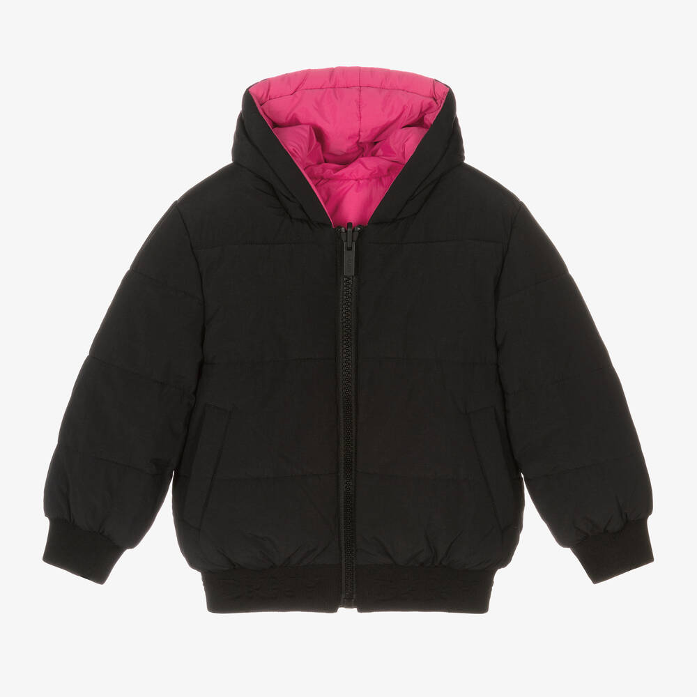 DKNY - Black & Pink Reversible Puffer Jacket | Childrensalon