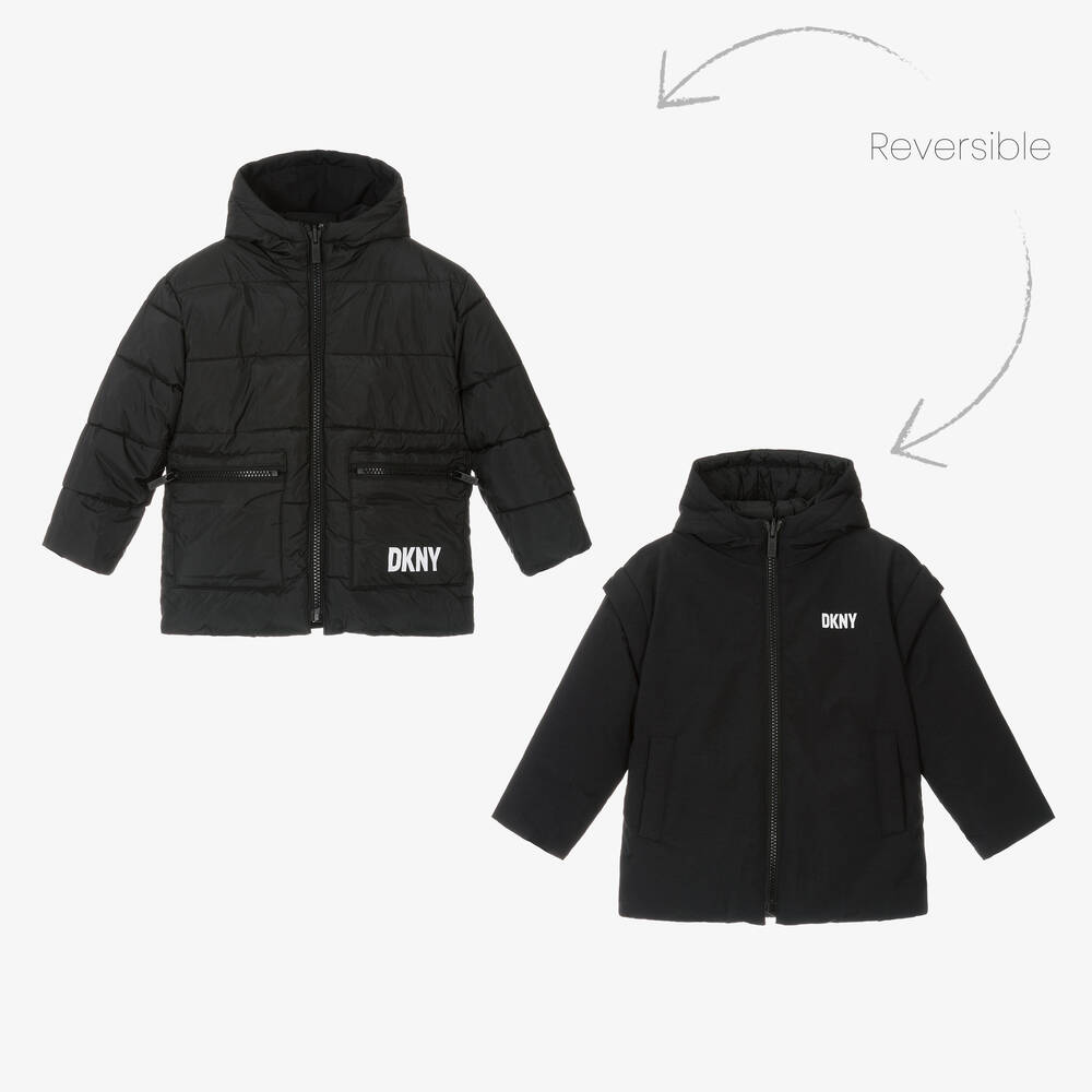 DKNY - Black Reversible Hooded Puffer Coat