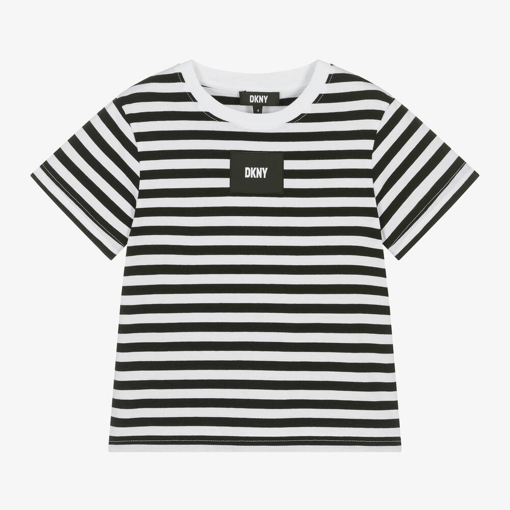 DKNY - Black & White Striped Organic Cotton T-Shirt  | Childrensalon