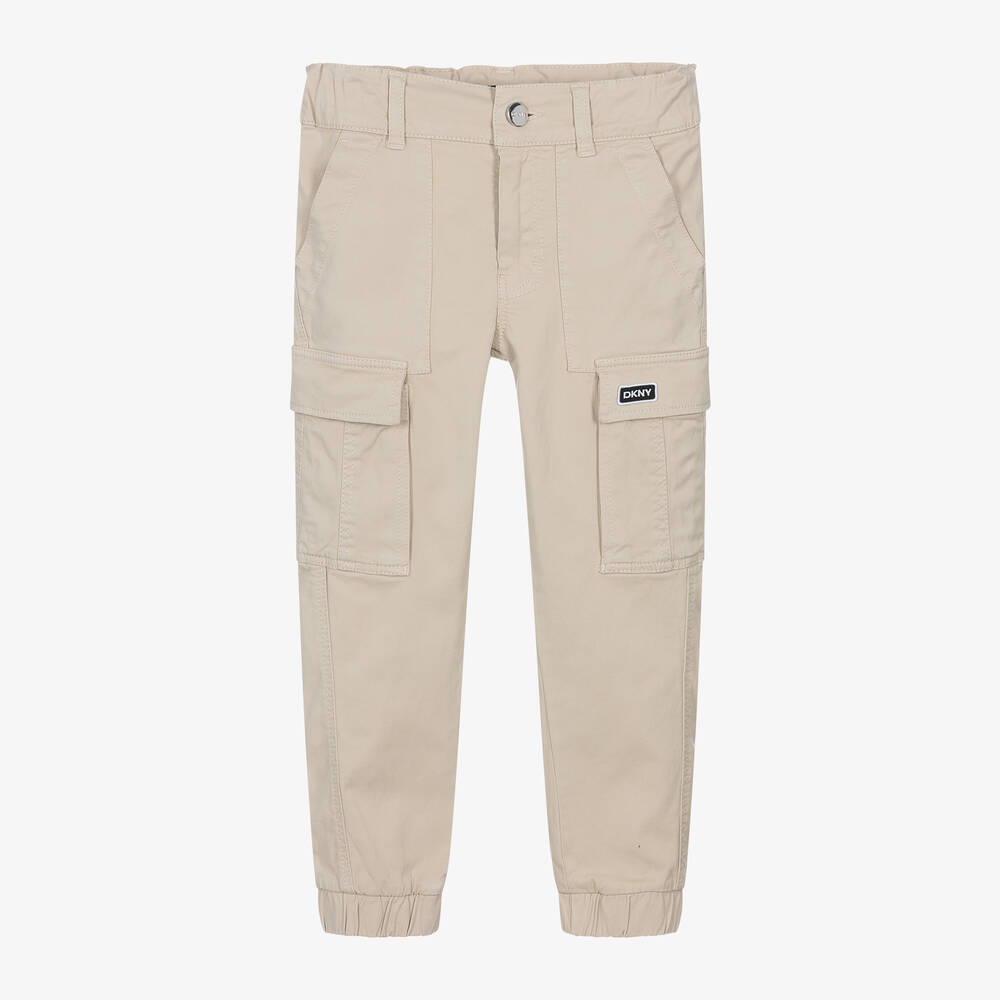 DKNY - Boys Beige Cotton Cargo Trousers | Childrensalon