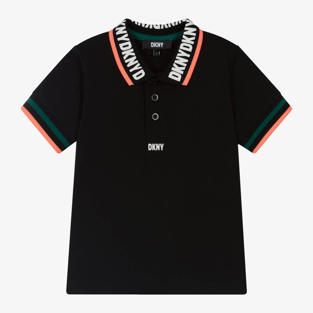 DKNY - Boys Black Cotton Piqué Polo Shirt | Childrensalon