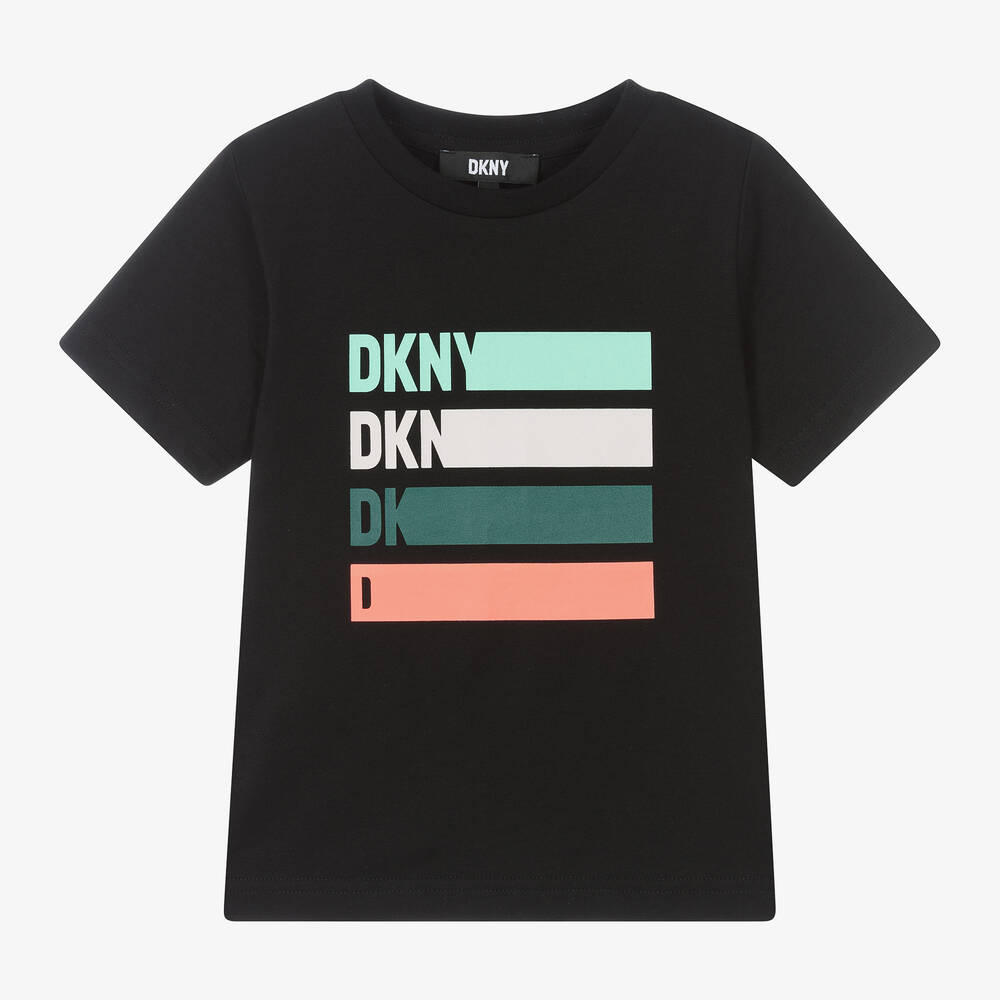 DKNY - تيشيرت قطن جيرسي لون أسود للأولاد | Childrensalon