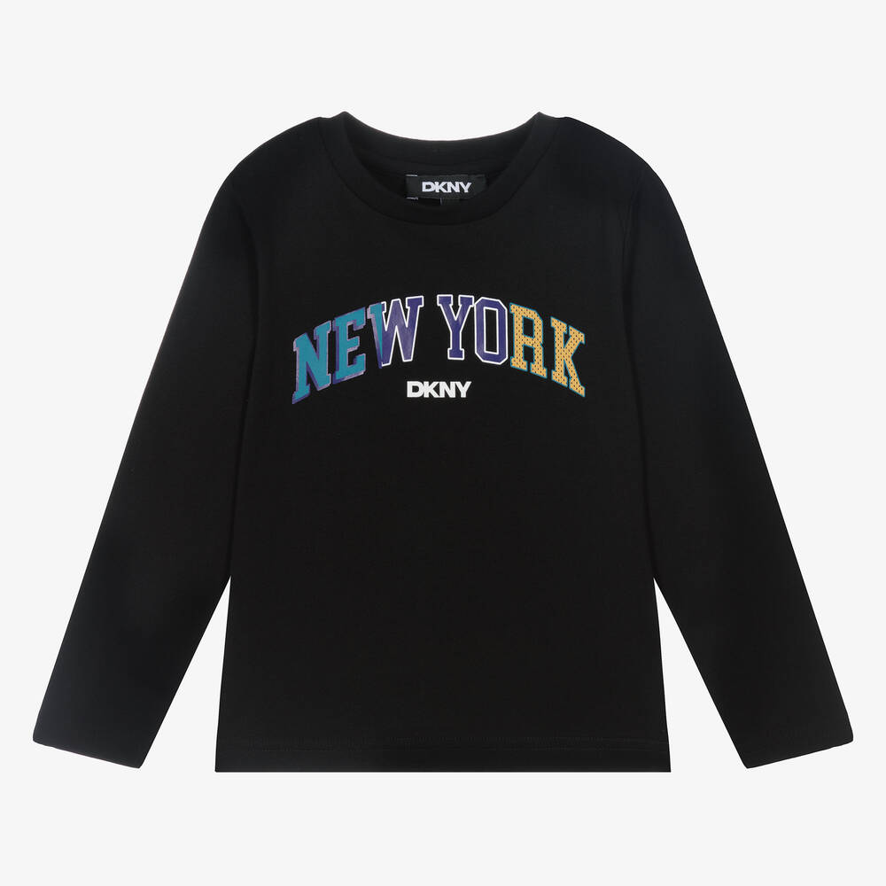 DKNY - توب قطن عضوي لون أسود للأولاد | Childrensalon