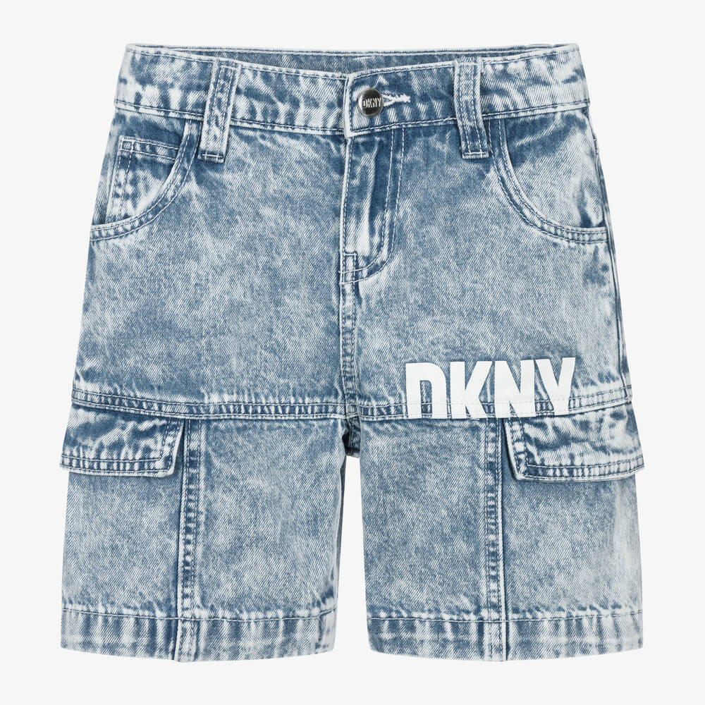 DKNY - Boys Blue Acid Wash Denim Cargo Shorts | Childrensalon