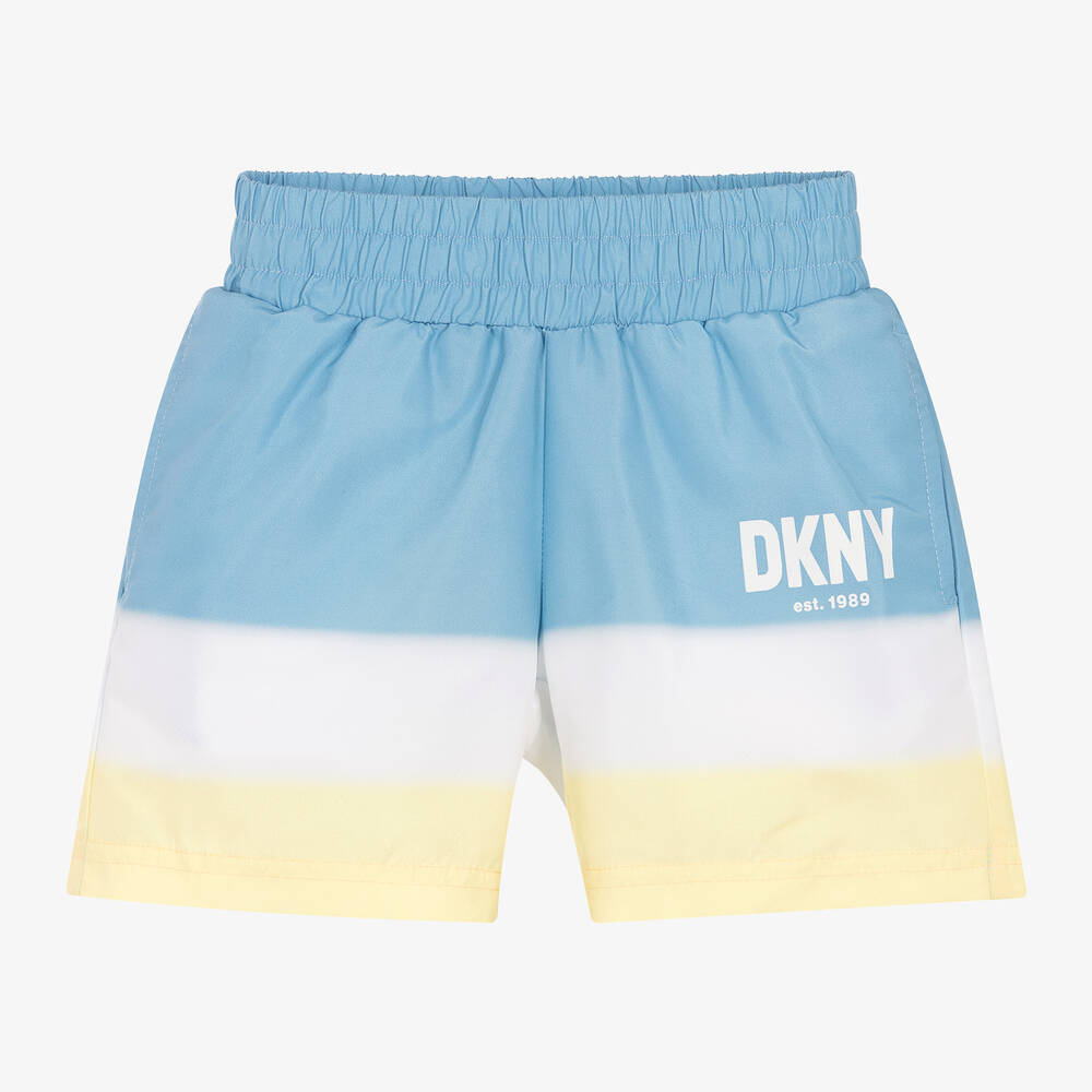 DKNY - Boys Blue Striped Swim Shorts | Childrensalon