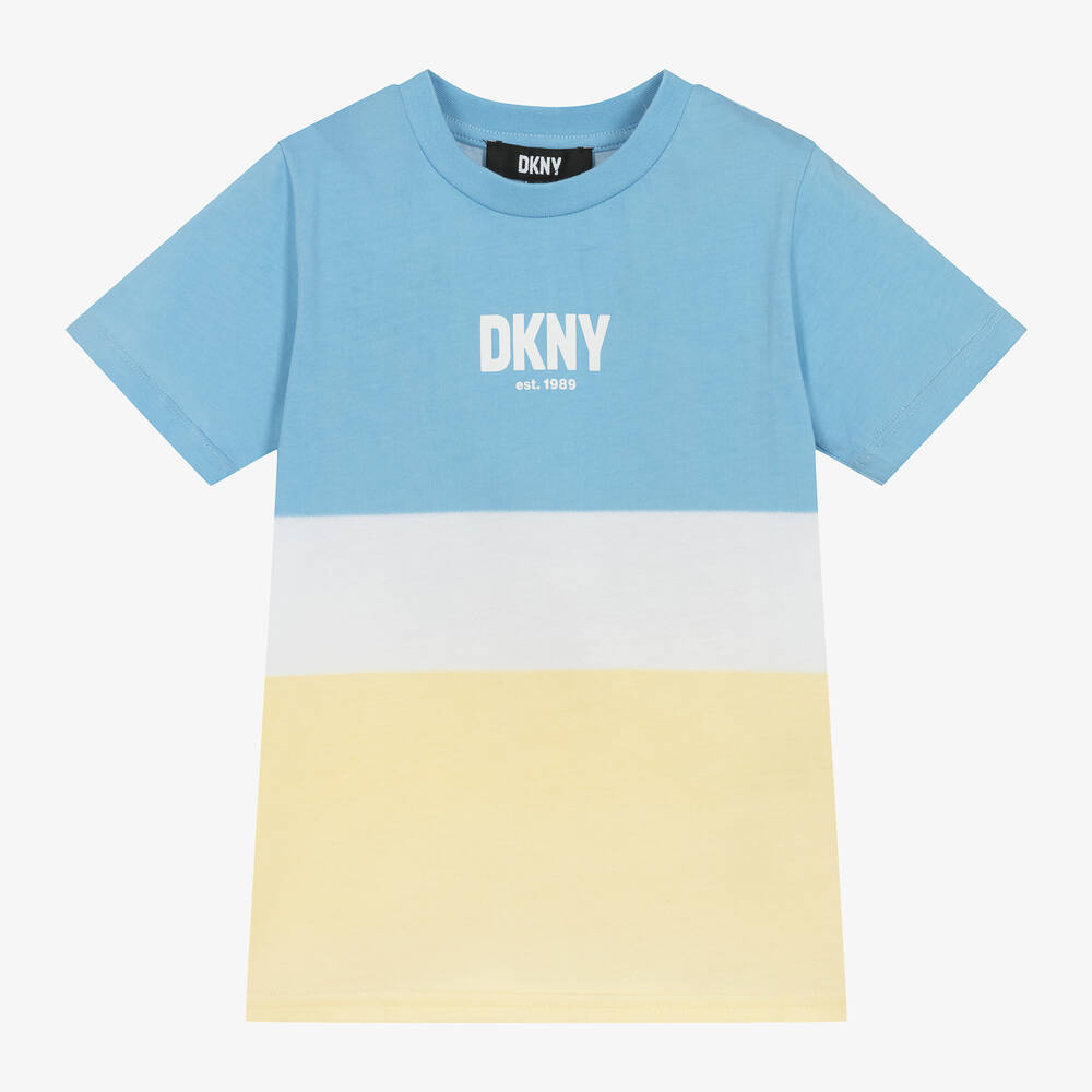 DKNY - تيشيرت قطن لون أصفر وأزرق بلوك للأولاد | Childrensalon