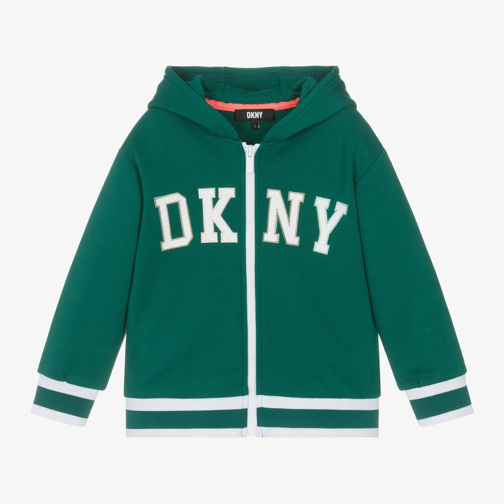 DKNY - توب هودي بسحّاب قطن لون أخضر للأولاد | Childrensalon