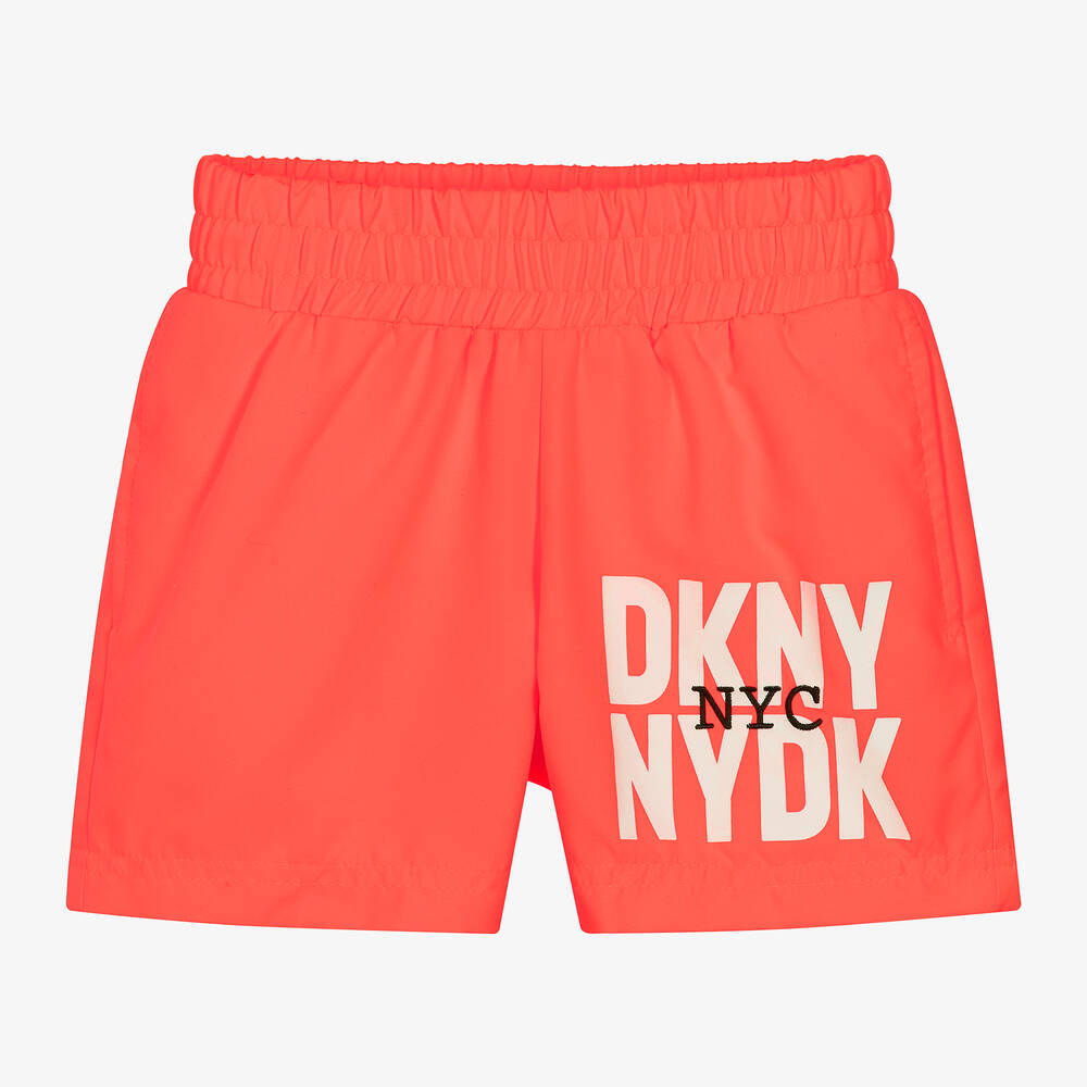 Dkny Kids'  Boys Neon Orange Swim Shorts In Pink