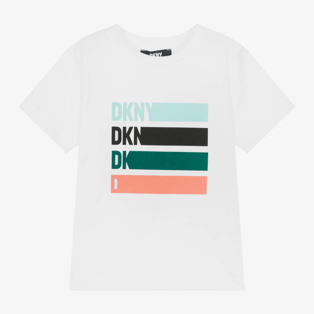 DKNY - تيشيرت قطن جيرسي لون أبيض للأولاد | Childrensalon