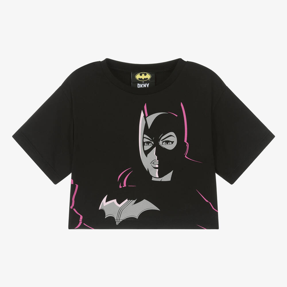 DKNY - Girls Black Cotton Batgirl T-Shirt | Childrensalon