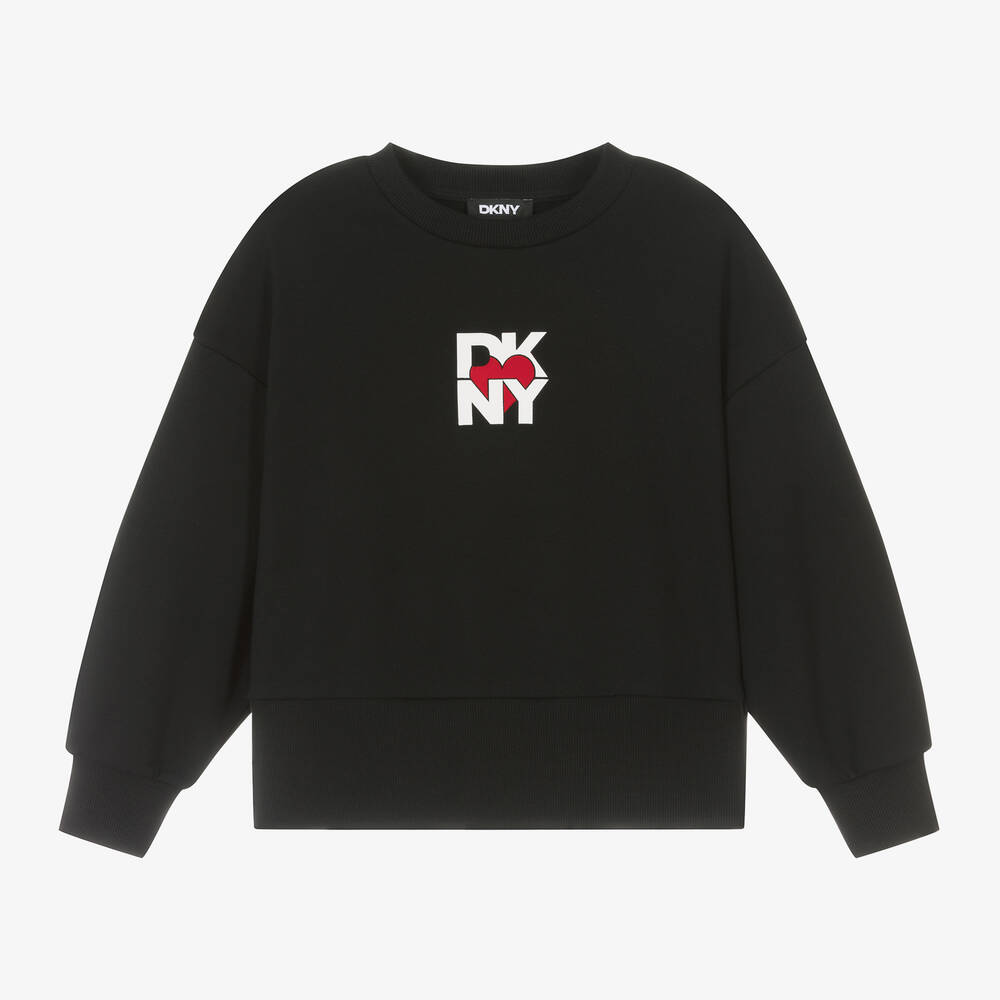 DKNY - Girls Black Cotton Heart Sweatshirt | Childrensalon