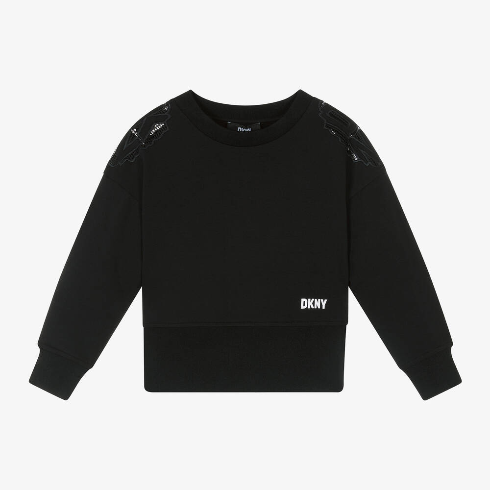 DKNY - Girls Black Cotton Sweatshirt | Childrensalon
