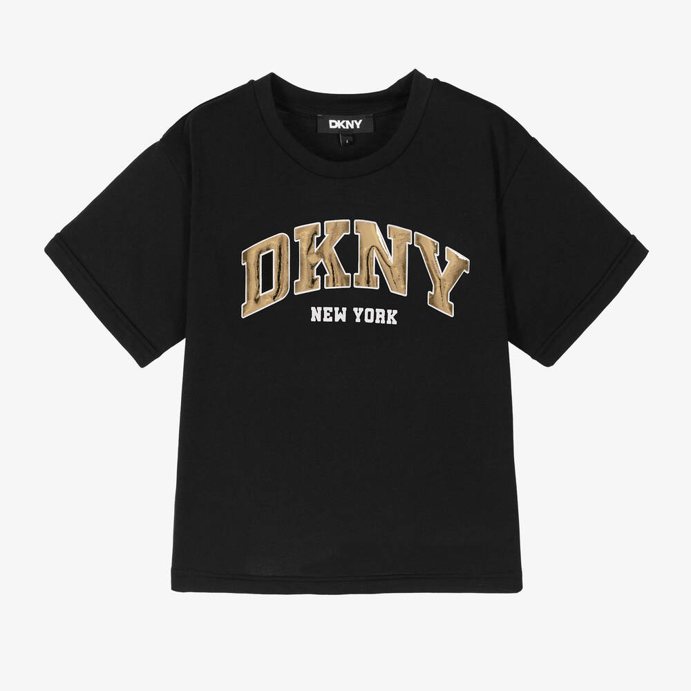 DKNY - تيشيرت مزيج قطن لون أسود للبنات | Childrensalon