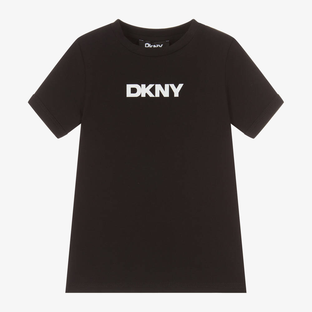 DKNY -  تيشيرت قطن لون أسود للبنات | Childrensalon