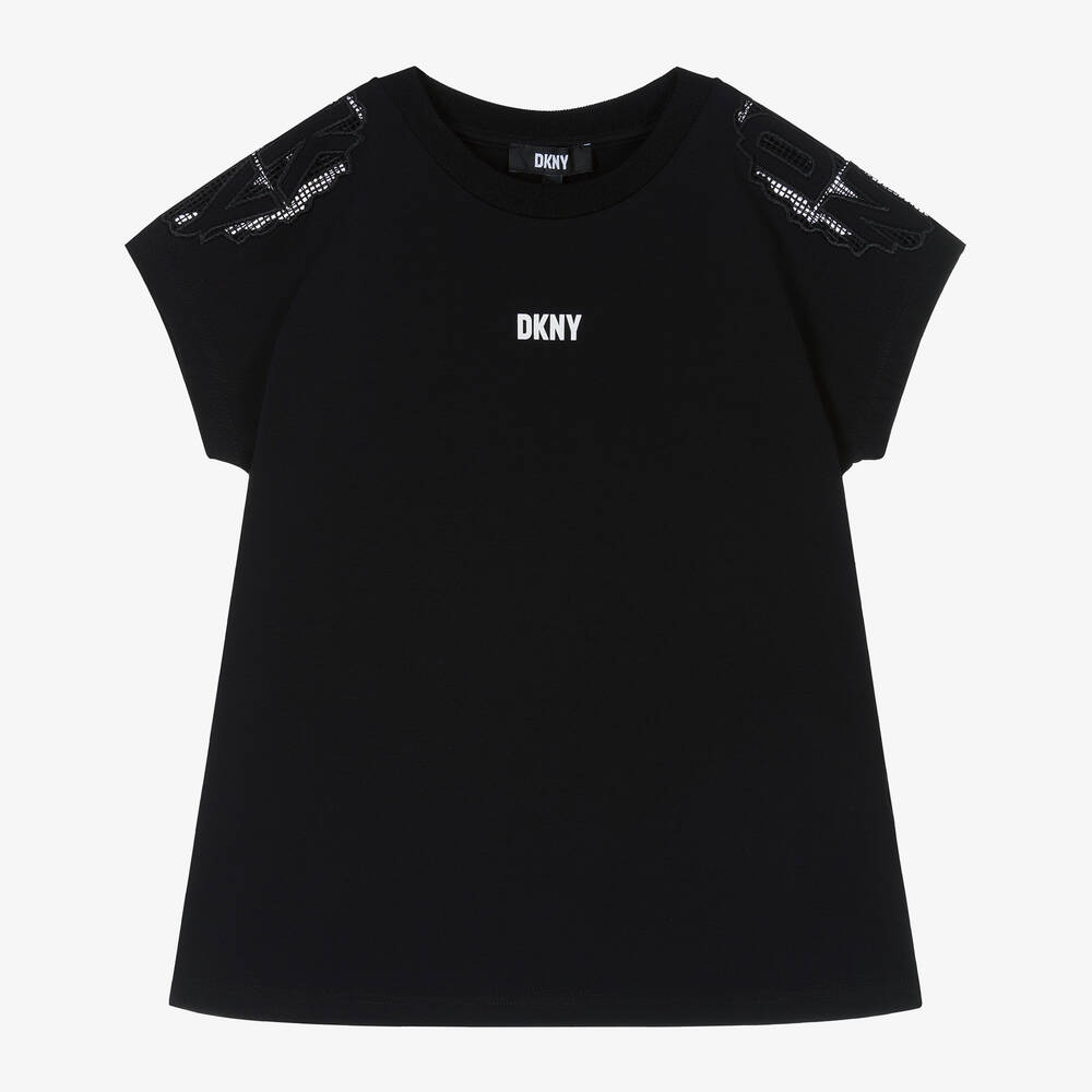 DKNY - فستان تيشيرت قطن جيرسي لون أسود | Childrensalon