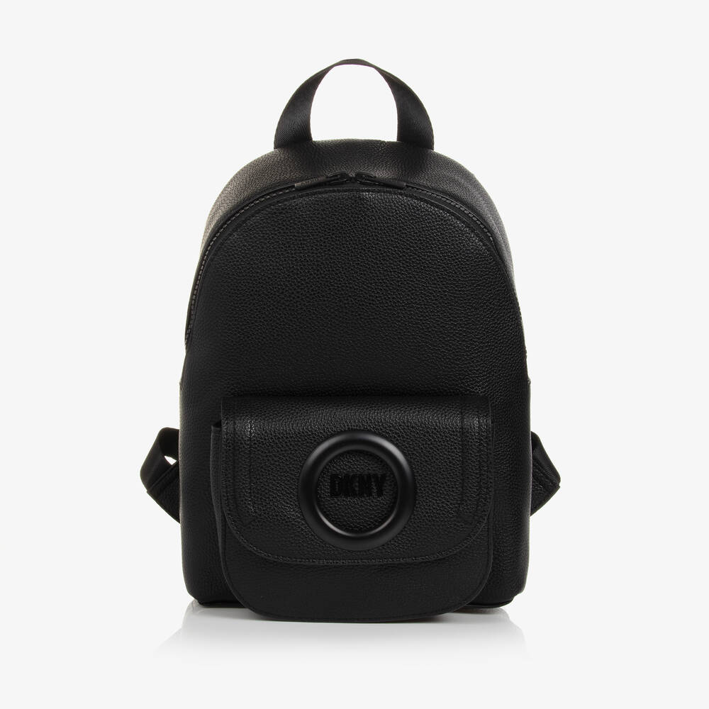 DKNY - Girls Black Faux Leather Backpack (30cm) | Childrensalon