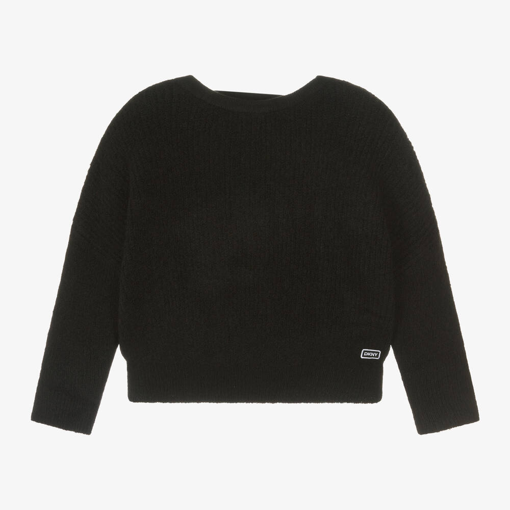 DKNY - Girls Black Fluffy Knit Jumper | Childrensalon