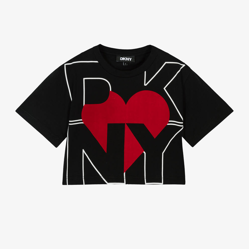 DKNY - Girls Black Organic Cotton Heart T-Shirt | Childrensalon