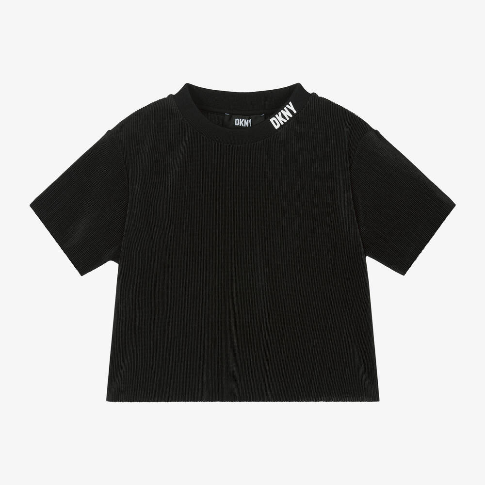 Shop Dkny Girls Black Plissé T-shirt