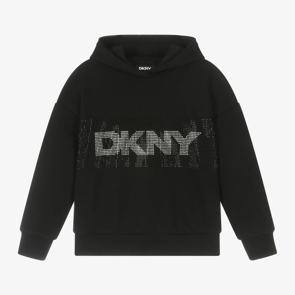 DKNY - Girls Black Rhinestone Cotton Hoodie | Childrensalon