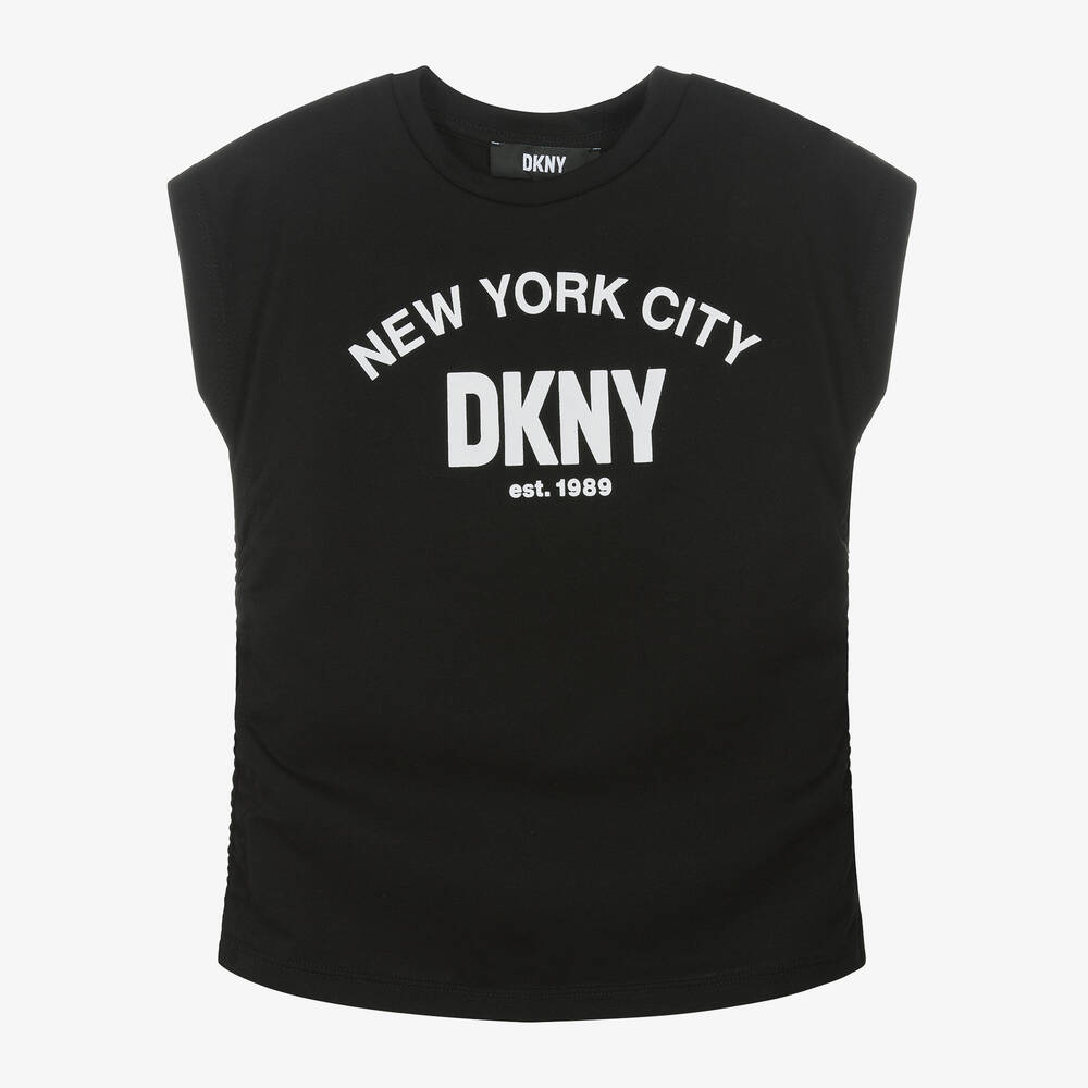 DKNY - Girls Black Ruched Graphic T-Shirt | Childrensalon