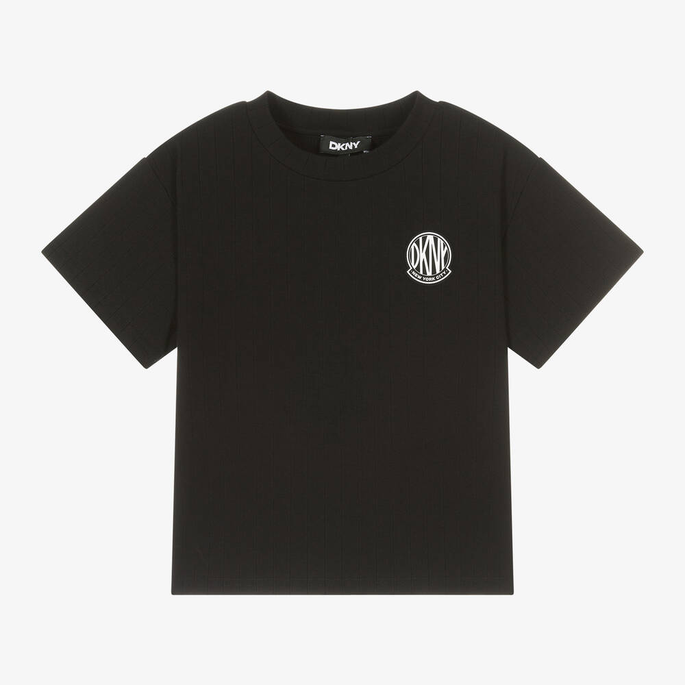 DKNY - Girls Black Stripe Cotton T-Shirt | Childrensalon