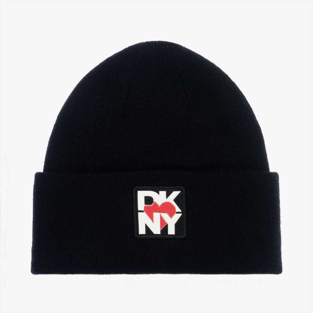 DKNY - Girls Black Viscose Knitted Beanie Hat | Childrensalon