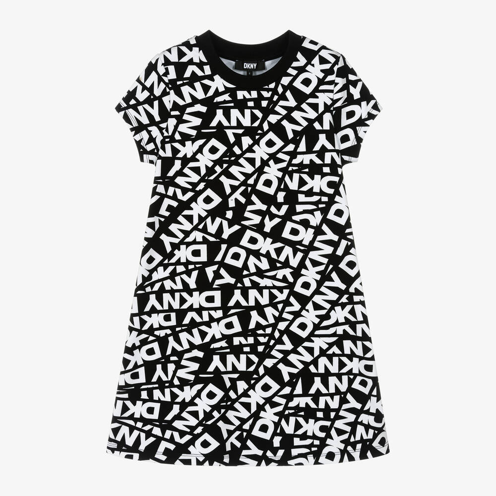 DKNY - Girls Black & White Cotton Dress | Childrensalon