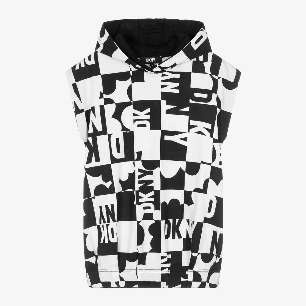 DKNY - Girls Black & White Hooded Dress | Childrensalon