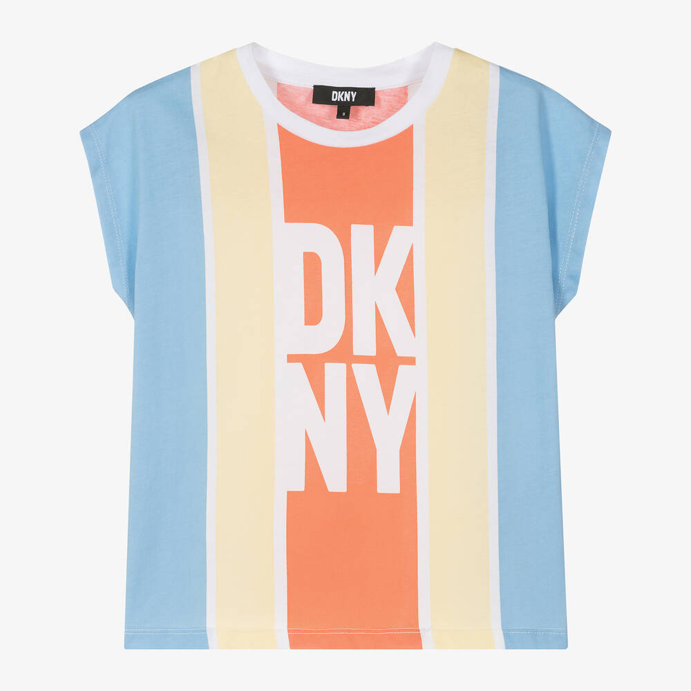 DKNY - تيشيرت قطن مقلم لون أزرق وأصفر للبنات | Childrensalon