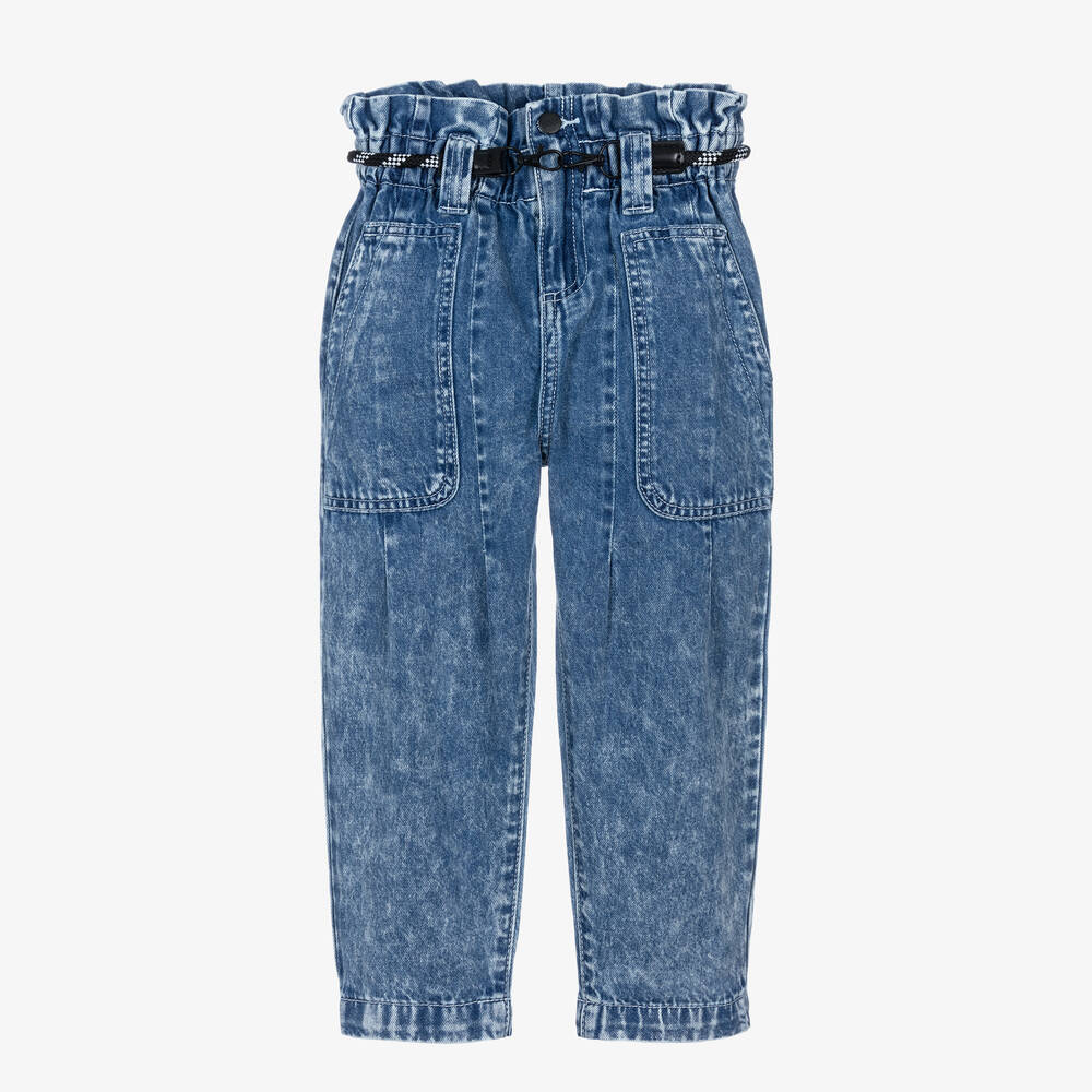 Dkny Kids'  Girls Blue Denim Paperbag Mom Jeans