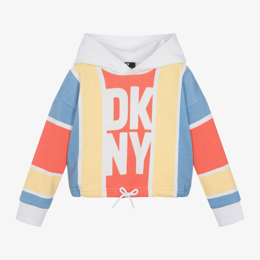 DKNY - توب هودي قطن مقلم لون أزرق وأصفر للبنات | Childrensalon