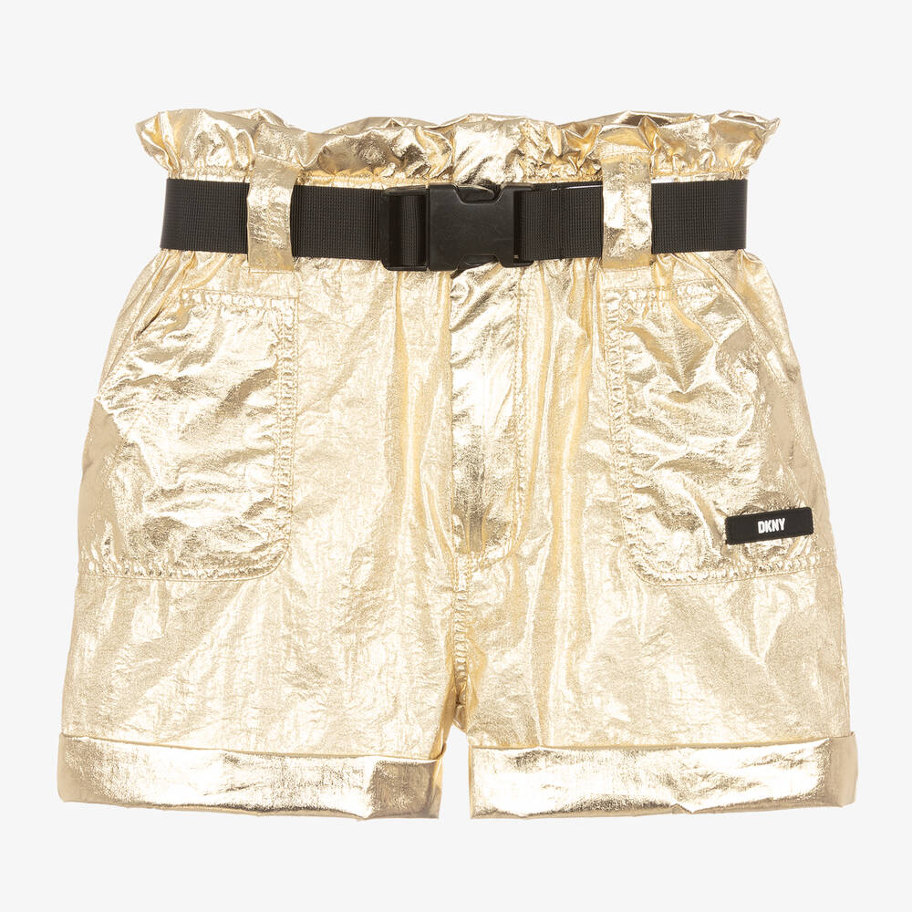 DKNY - Girls Gold Paperbag Waist Shorts | Childrensalon
