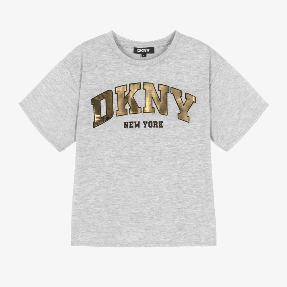 DKNY - Girls Grey Cotton T-Shirt | Childrensalon