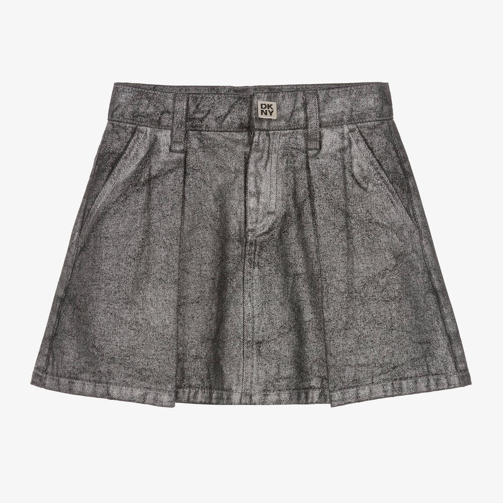 DKNY - Girls Metallic Silver Denim Skirt | Childrensalon