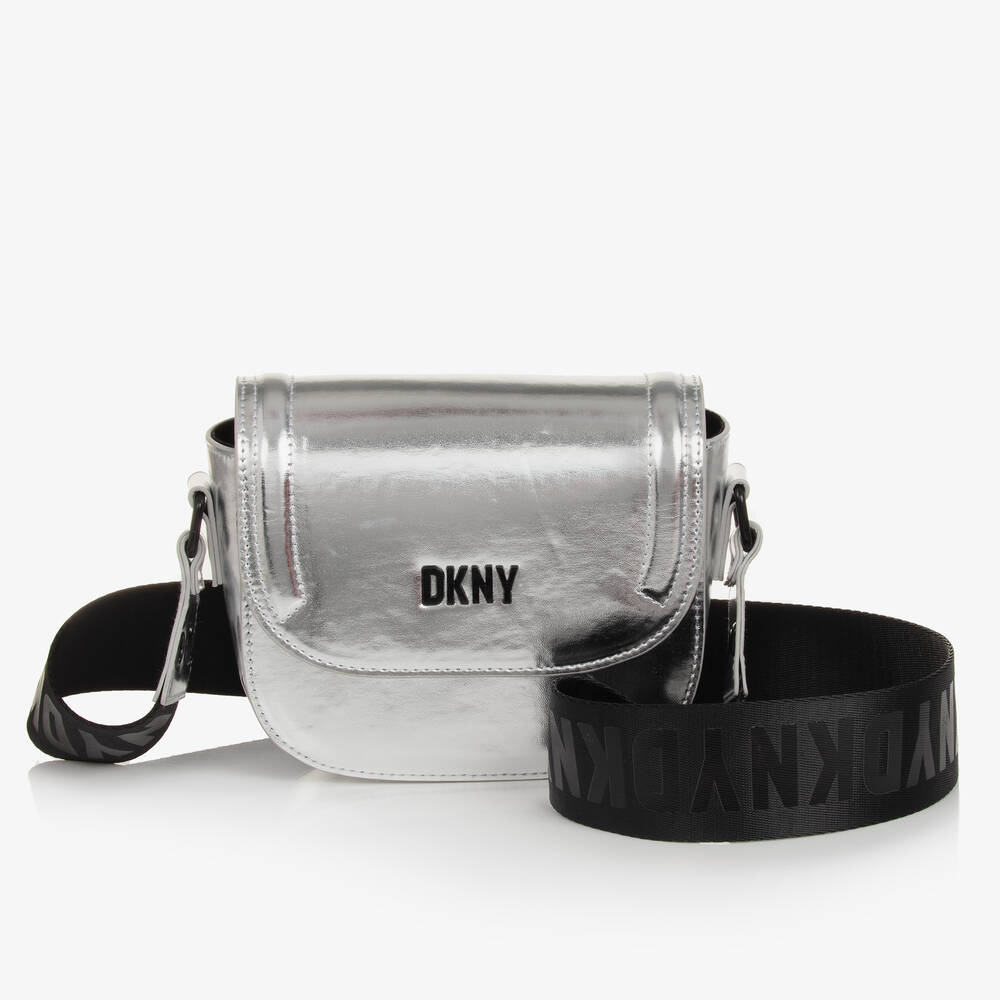 DKNY - حقيبة جلد صناعي لون فضي متاليك للبنات (17 سم) | Childrensalon