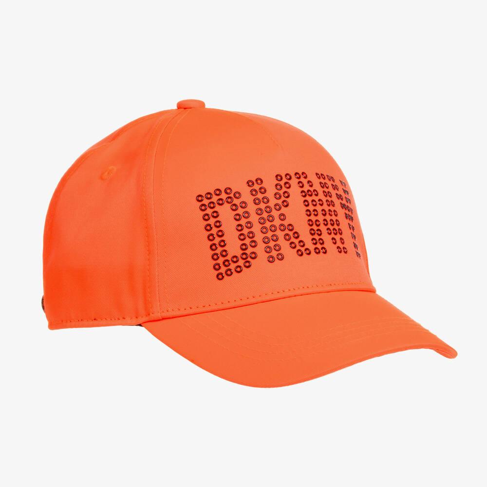 DKNY - كاب قطن تويل لون برتقالي نيون للبنات | Childrensalon