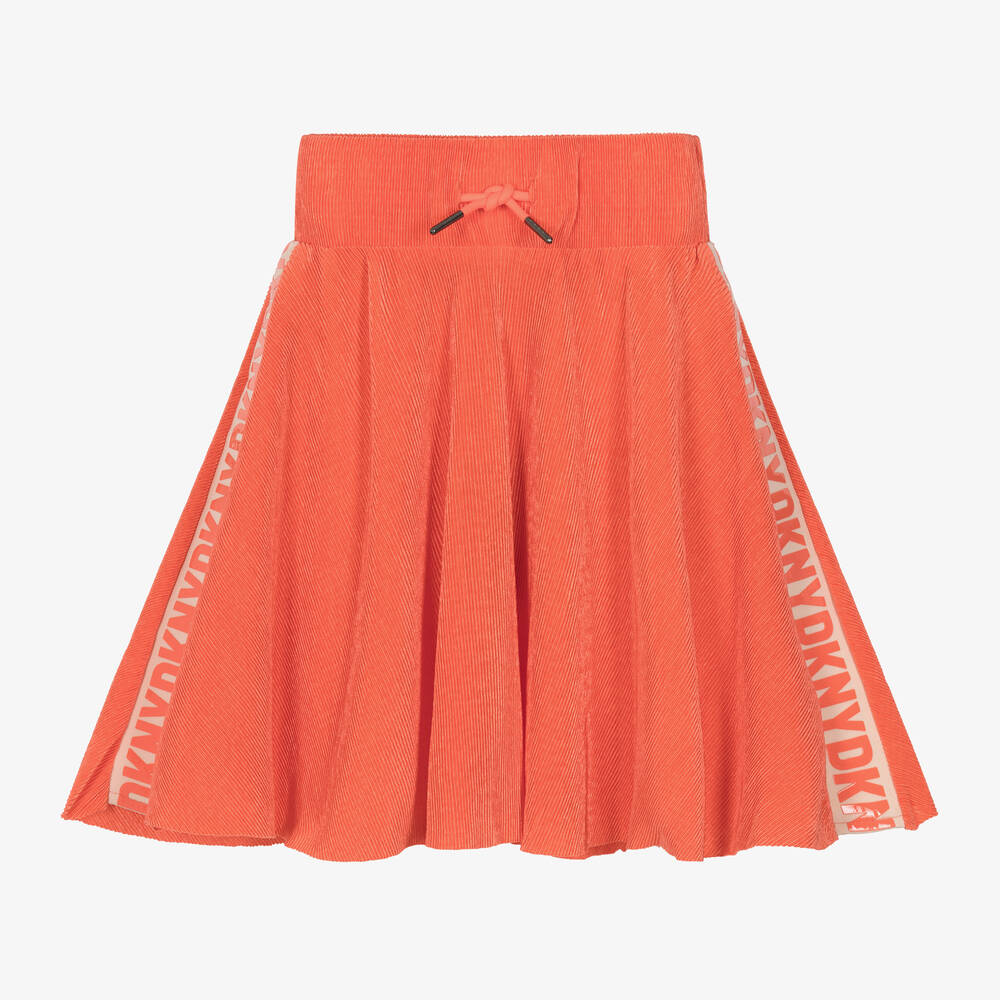 DKNY - Girls Orange Plissé Jersey Midi Skirt | Childrensalon