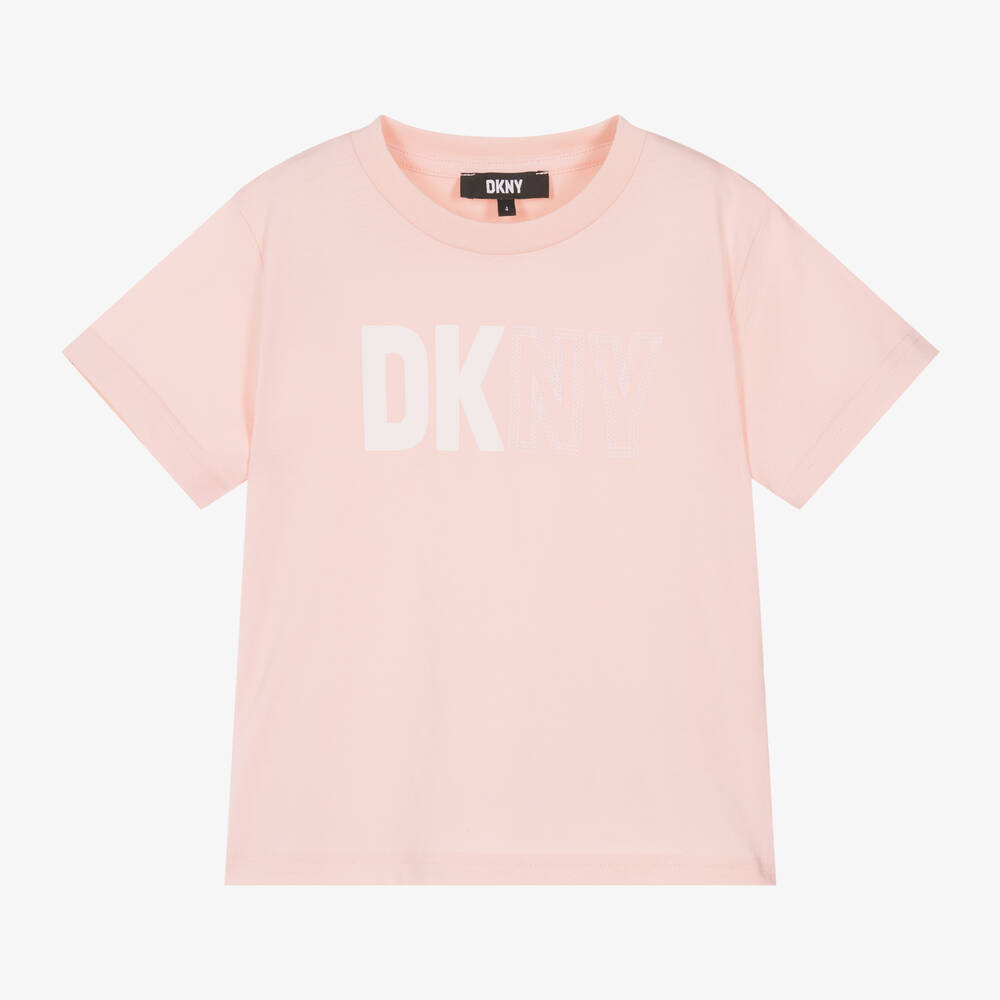 DKNY - Girls Pale Pink Organic Cotton T-Shirt | Childrensalon