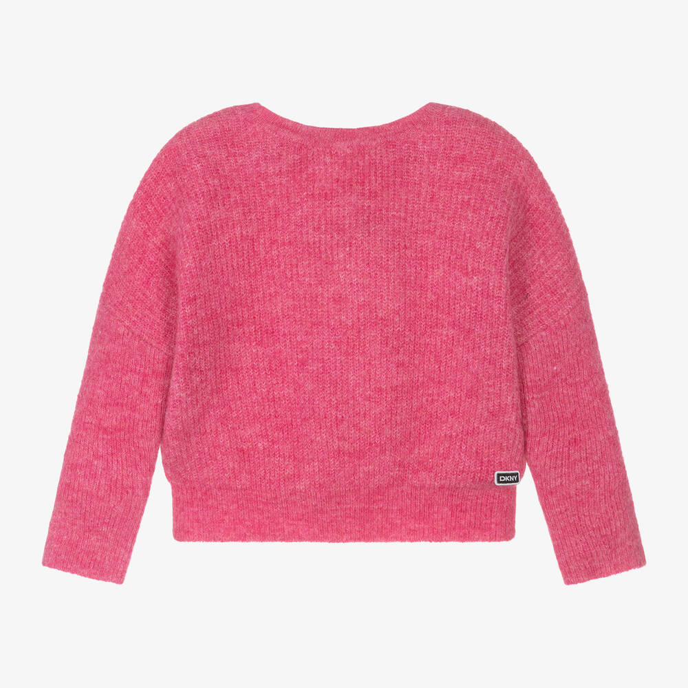 DKNY - Girls Pink Fluffy Knit Jumper | Childrensalon