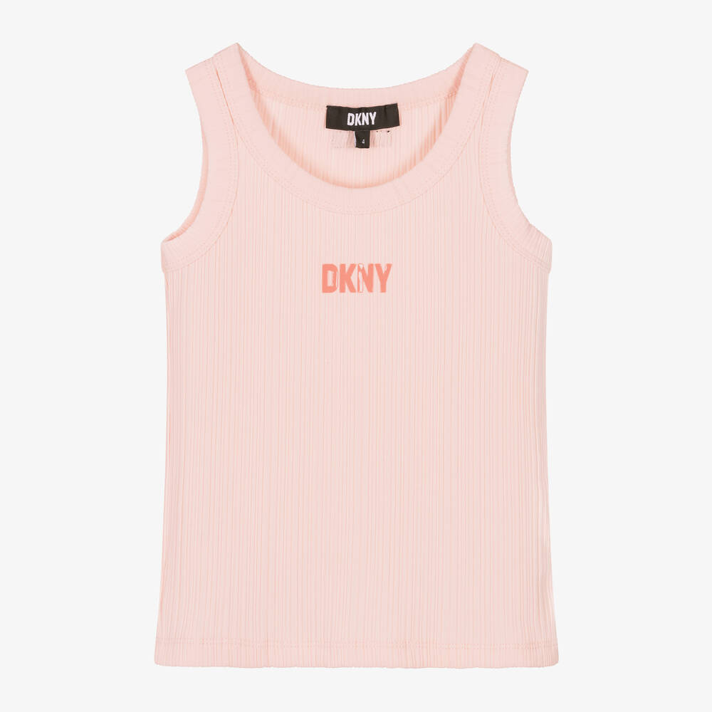 DKNY - Girls Pink Ribbed Cotton Vest Top | Childrensalon
