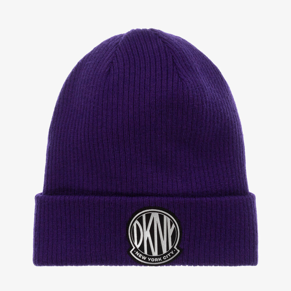 DKNY - Girls Purple Viscose Knitted Beanie Hat | Childrensalon