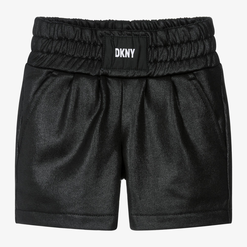 DKNY - شورت مزيج قطن جيرسي لون أسود لامع للبنات | Childrensalon