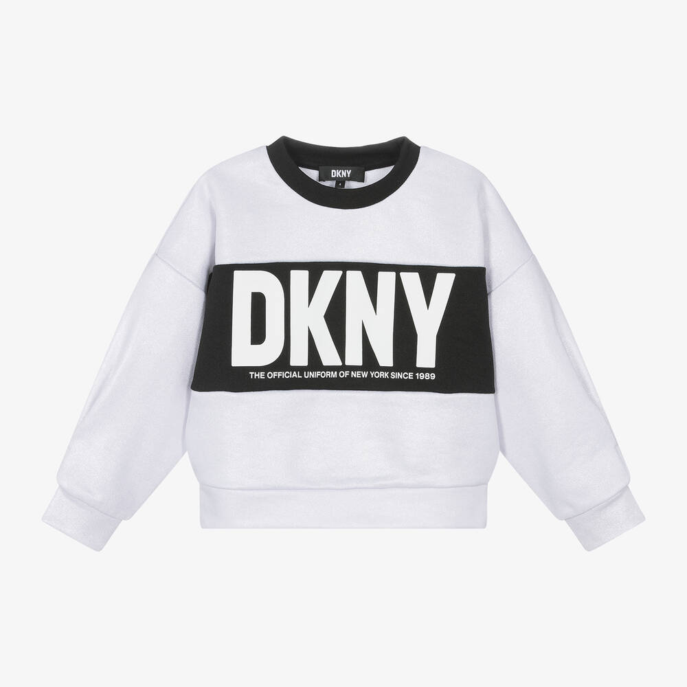 DKNY - Girls Silver Lurex Sweatshirt | Childrensalon