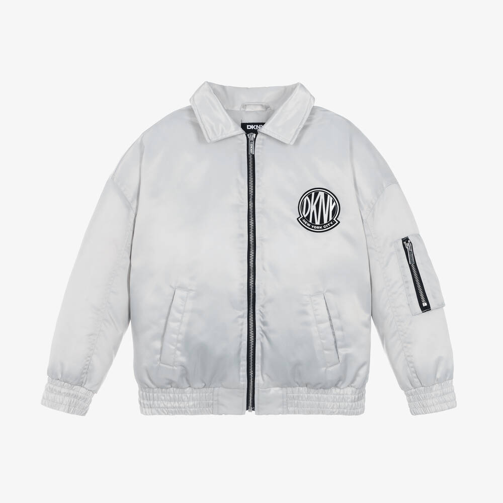 DKNY - Girls Silver Padded Zip-Up Jacket | Childrensalon