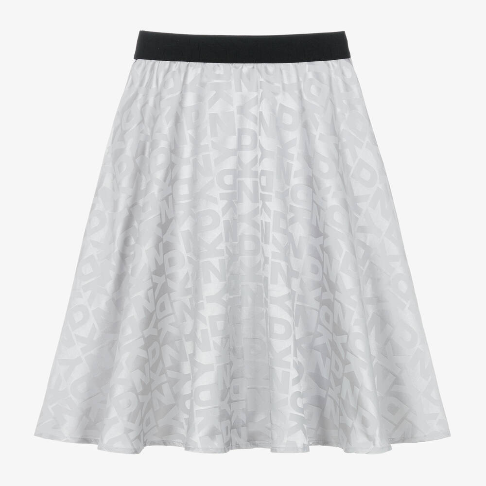 DKNY - Girls Silver Satin Jacquard Skirt | Childrensalon